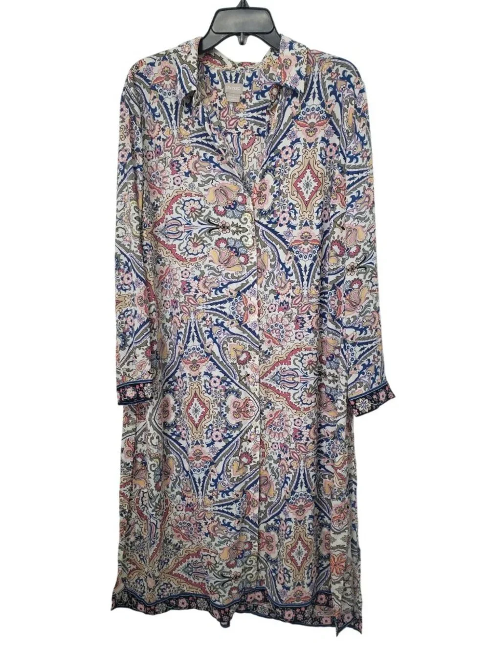Chico's Paisley Floral Print Tunic Long Sleeve Button Front Shirt Blouse Duster - Picture 2 of 13